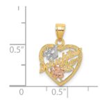 14k Two-tone with White Rhodium #1 DAUGHTER In Heart with Flowers Charm - Image 3