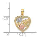 14k Two-tone with White Rhodium #1 SISTER In Heart with Flowers Charm - Image 3