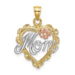14k Two-tone with White Rhodium MOM in Heart with Flower Charm