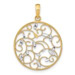 14K and White Rhodium Floral Medallion Pendant Charm