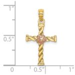 14k Two-Tone Twisted Cross with Flower Charm - Image 3