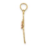 14k Two-tone Cut-Out Cross with Flower Charm - Image 2