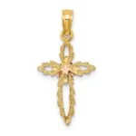 14k Two-tone Cut-Out Cross with Flower Charm - Image 4