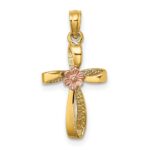 14k Two-Tone Twisted Cross with Flower Charm