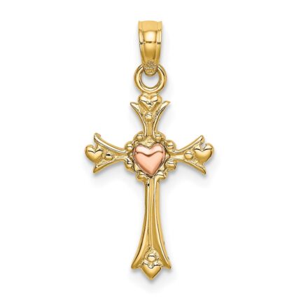 14k Two-Tone Cross with Heart Charm