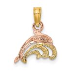 14K Two-Tone with White Rhodium Dolphin and Wave Charm - Image 4