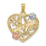 14k Two-tone with White Rhodium #1 MOM Heart with Flower Charm