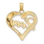 14k with White Rhodium Heart Diamond-cut LOVE Charm - Image 4