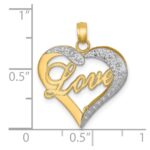 14k with White Rhodium Heart Diamond-cut LOVE Charm - Image 3