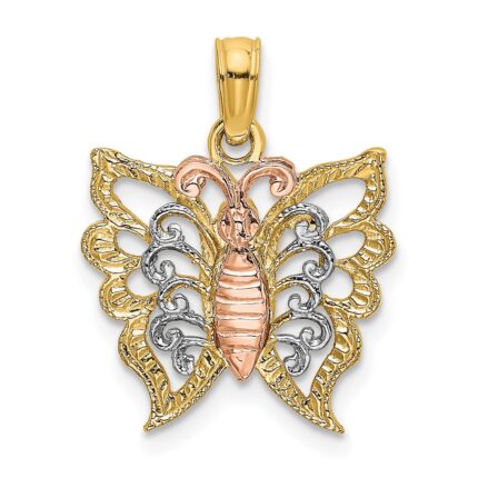 14k Two-Tone with White Rhodium Butterfly Cut-Out Charm