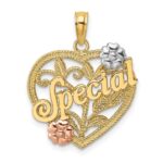 14k Two-tone with White Rhodium SPECIAL On Heart with Flowers Charm