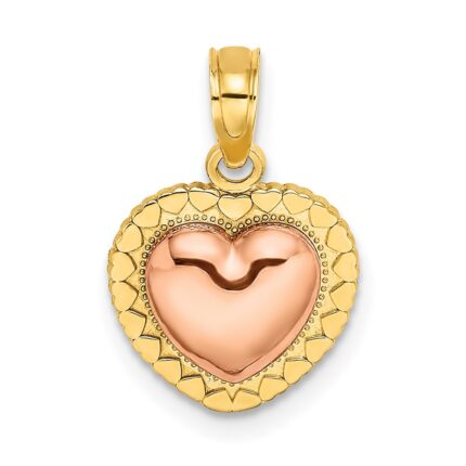 14k Yellow and Rose Polished Heart Beaded Charm