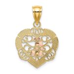 14K Two-tone and White Rhodium Praying Hands and Cross in Heart Charm - Image 4