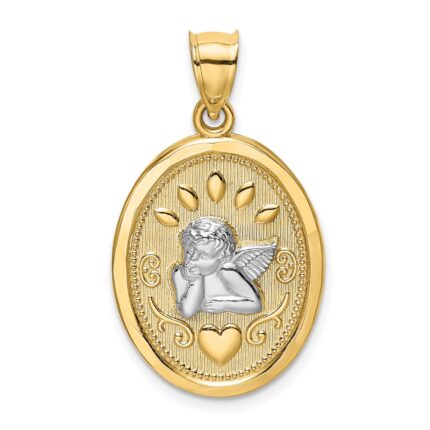 14K and White Rhodium Oval Cherub with Heart Oval Charm
