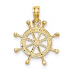 14K and White Rhodium 2-D Ship Wheel Charm - Image 4