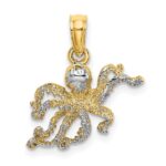 14K and White Rhodium Textured Octopus Charm