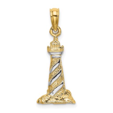 14K and White Rhodium 3-D Lighthouse Charm