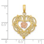 14k Yellow and Rose Flower in Heart Charm - Image 3