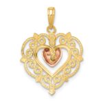14k Yellow and Rose Heart Dangle with Lace Border Charm - Image 4