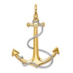 14K and White Rhodium 3-D Large Anchor with Rope and Shackle Bail Charm - Image 4