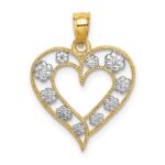 14k Two-Tone Textured Cut-Out Heart with Flowers Charm