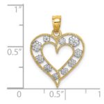 14k Two-Tone Textured Cut-Out Heart with Flowers Charm - Image 3