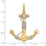 14K and White Rhodium 3-D Large Anchor with Wrapped Rope Charm - Image 3
