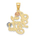 14k Two-tone and White Rhodium I LOVE YOU with Flowers Charm - Image 4