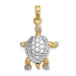 14K and White Rhodium 3-D Land Turtle with Moveable Head and Legs Charm