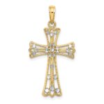 14K and White Rhodium Diamond-cut Cross Charm