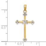 14k and White Rhodium Thin Diamond-cut Cross Charm - Image 3