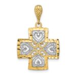 14K and White Rhodium Large Diamond-cut Hearts Maltese Cross Charm