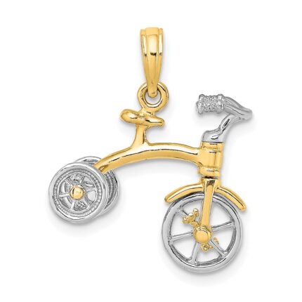 14k Two-tone 3-D Tricycle with Moveable Handlebars and Wheels Charm