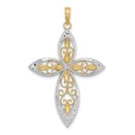 14K with Rhodium Beaded Filigree Cross Charm