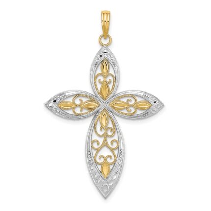 14K with Rhodium Beaded Filigree Cross Charm
