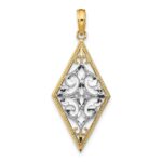 14k and White Rhodium Diamond-Shape Cut-Out Filigree Charm