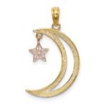 14k Two-tone with White Rhodium Moon with Moveable Star Charm - Image 3