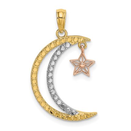 14k Two-tone with White Rhodium Moon with Moveable Star Charm