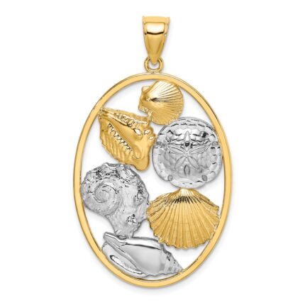 14k with White Rhodium Shell Cluster In Oval Frame Charm