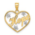 14k and White Rhodium Hope In Heart with Flowers Charm