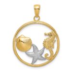 14k with White Rhodium Scallop, Starfish, Seahorse Circle Charm