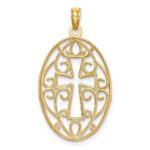14K with White Rhodium Beaded Filigree Cross Charm - Image 4