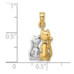 14k and White Rhodium Polished Cat and Kitten Charm - Image 3