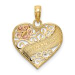 14k Two-tone with White Rhodium LOVE Banner on Filigree Heart Charm - Image 4