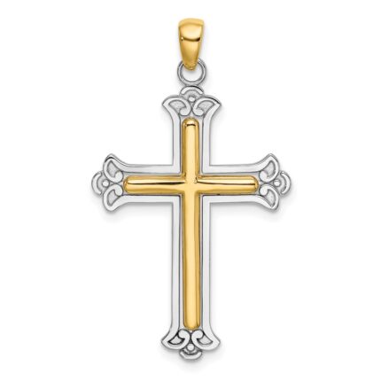 14K Two-tone Polished Cross Charm