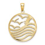 14k and White Rhodium Sunset and Seagulls In Circle Pendant - Image 4