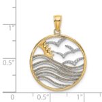 14k and White Rhodium Sunset and Seagulls In Circle Pendant - Image 3