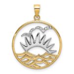 14K and White Rhodium Sunset and Water In Circle Charm