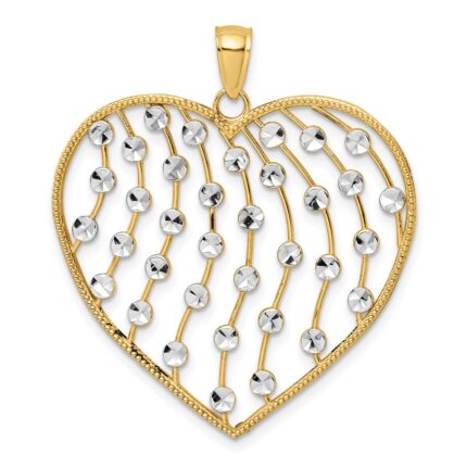 14k with White Rhodium Diamond-cut Large Heart Pendant