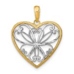 14k and White Rhodium Filigree Heart Charm